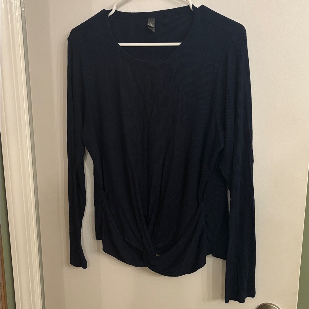 Alya Navy Ribbed Knit Top
